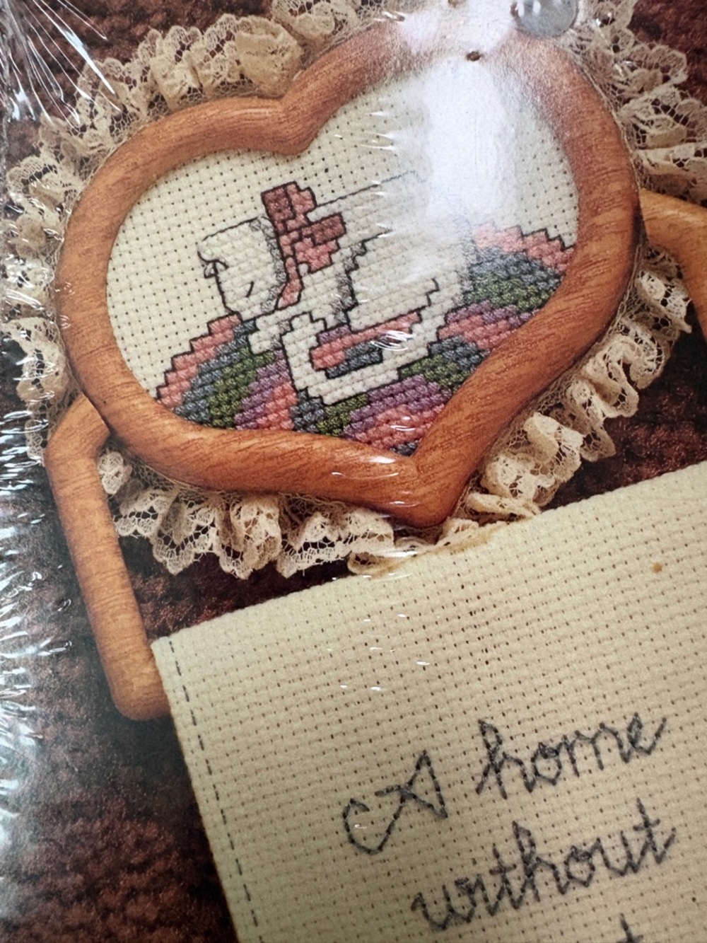 House without A Cat Country Hanging Frame Cross Stitch Kit Vintage New USA